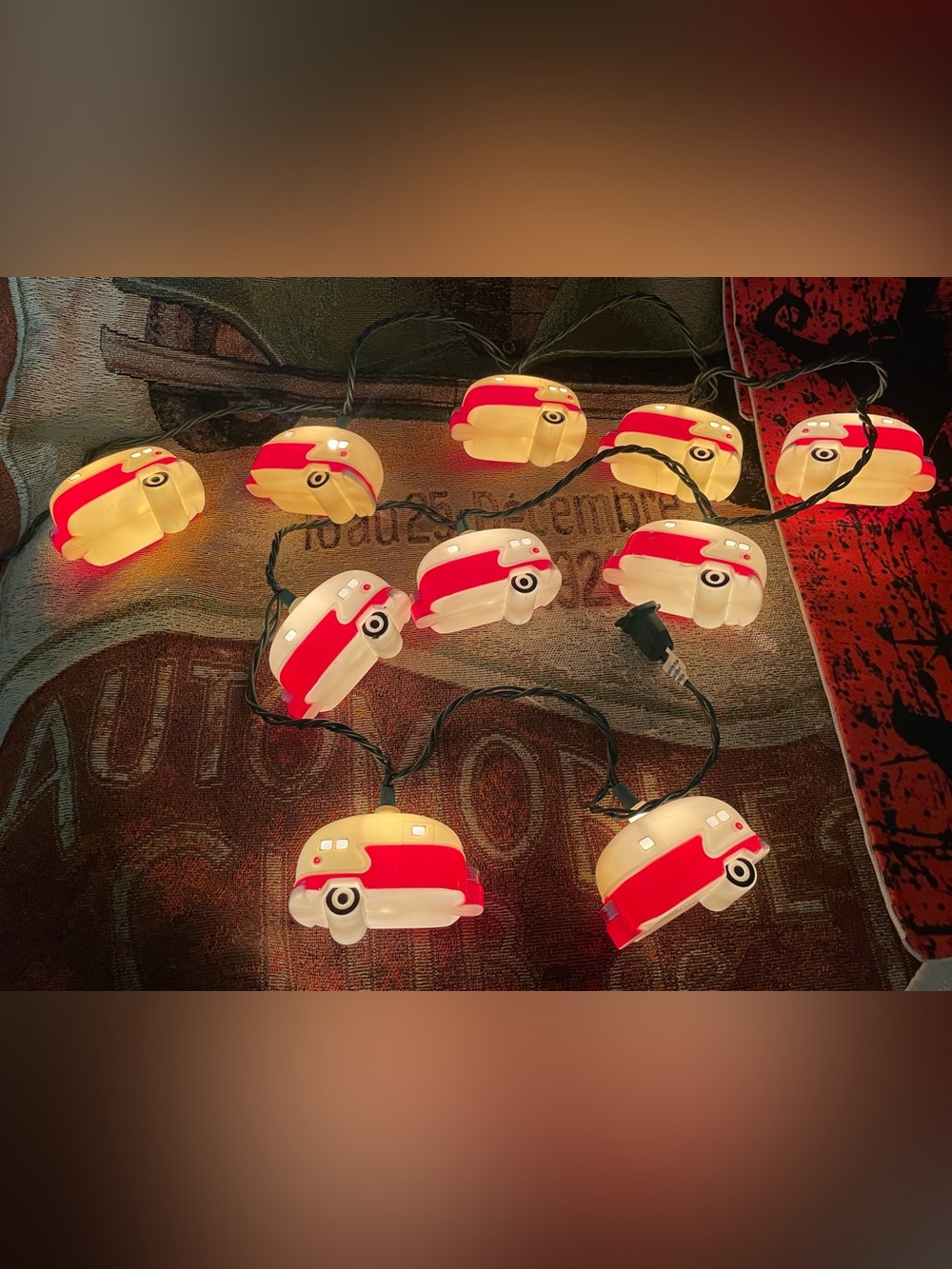 Vintage Red/White Camper Trailer 10-light Set Blowmold Christmas Lights